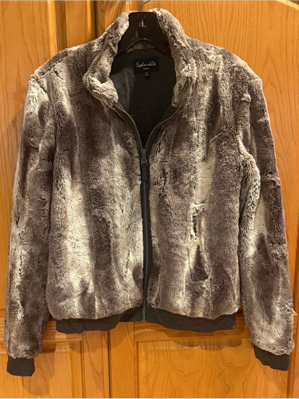 Splendid Gray Taupe Faux Fur Bomber Jacket Size Small